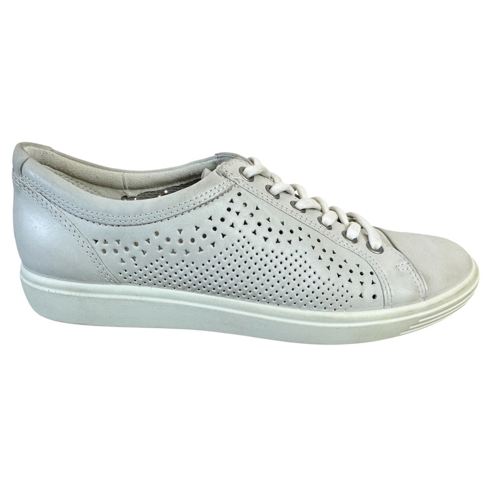 ECCO Soft 7 Trend Tie Perforated Leather Sneakers Light Grey Shadow Size 10